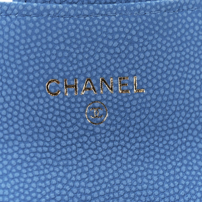 Chanel Caviar Flat Chevron Quilted Flap Card Holder Wallet Blue 6 of 12