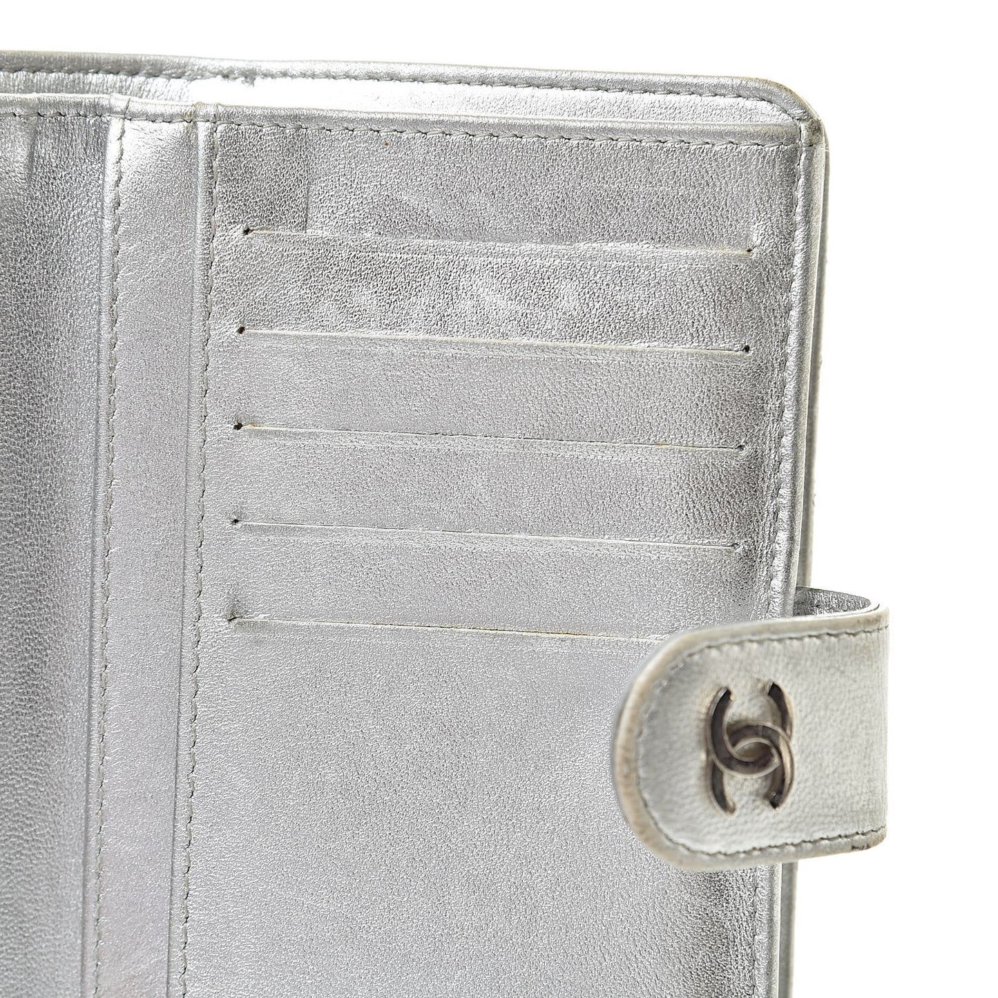 Metallic Lambskin Quilted Zipped Pocket Wallet Silver