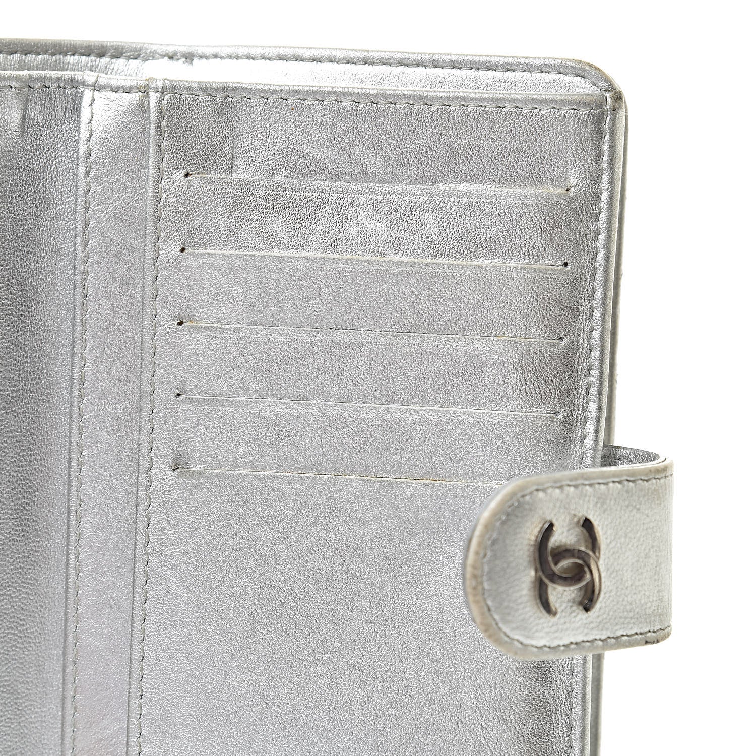 Chanel Metallic Lambskin Quilted Zipped Pocket Wallet Silver 12 of 21