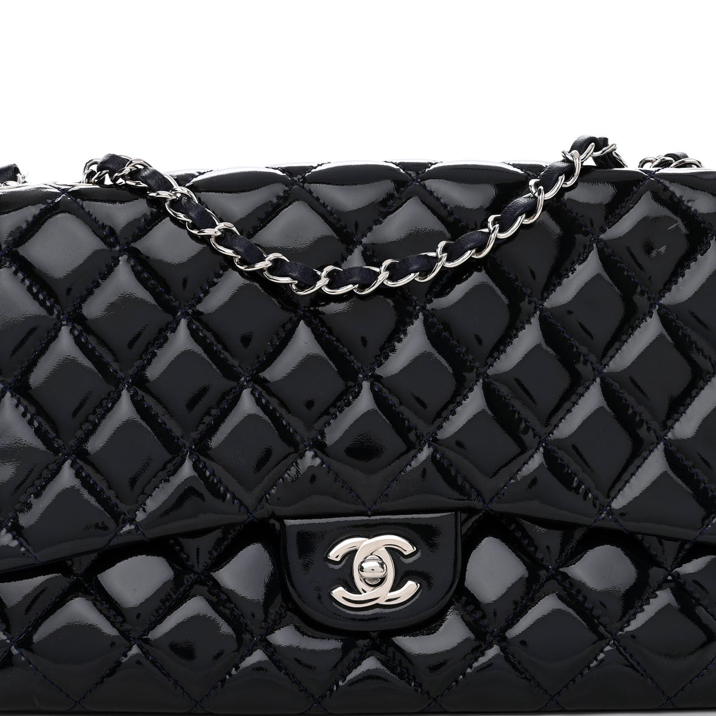 Patent Quilted 3 Jumbo Flap Navy