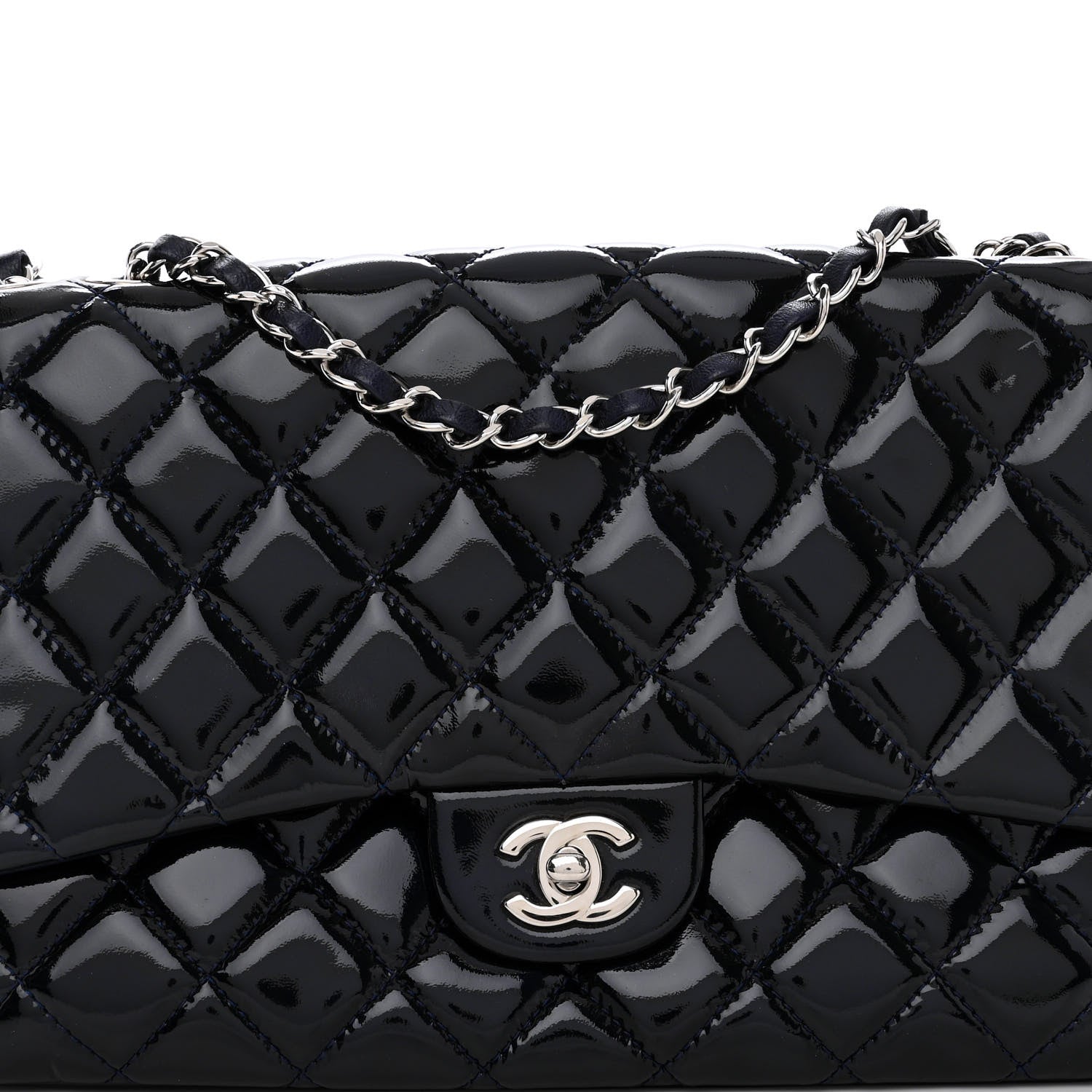 Chanel Patent Quilted 3 Jumbo Flap Navy 9 of 13