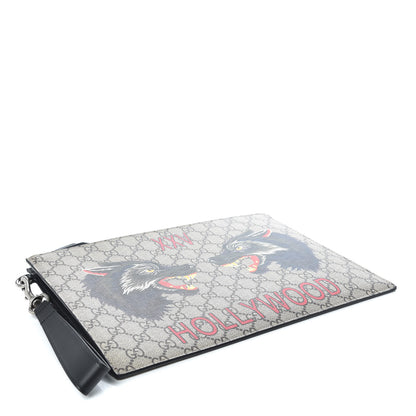 Gucci GG Supreme Monogram Wolf Zip Wristlet Pouch Beige 4 of 9