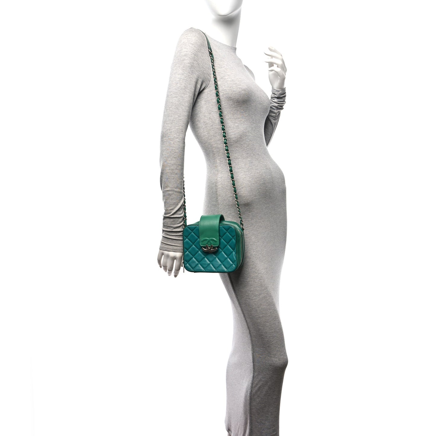 Lambskin Quilted Mini CC Box Camera Bag Green