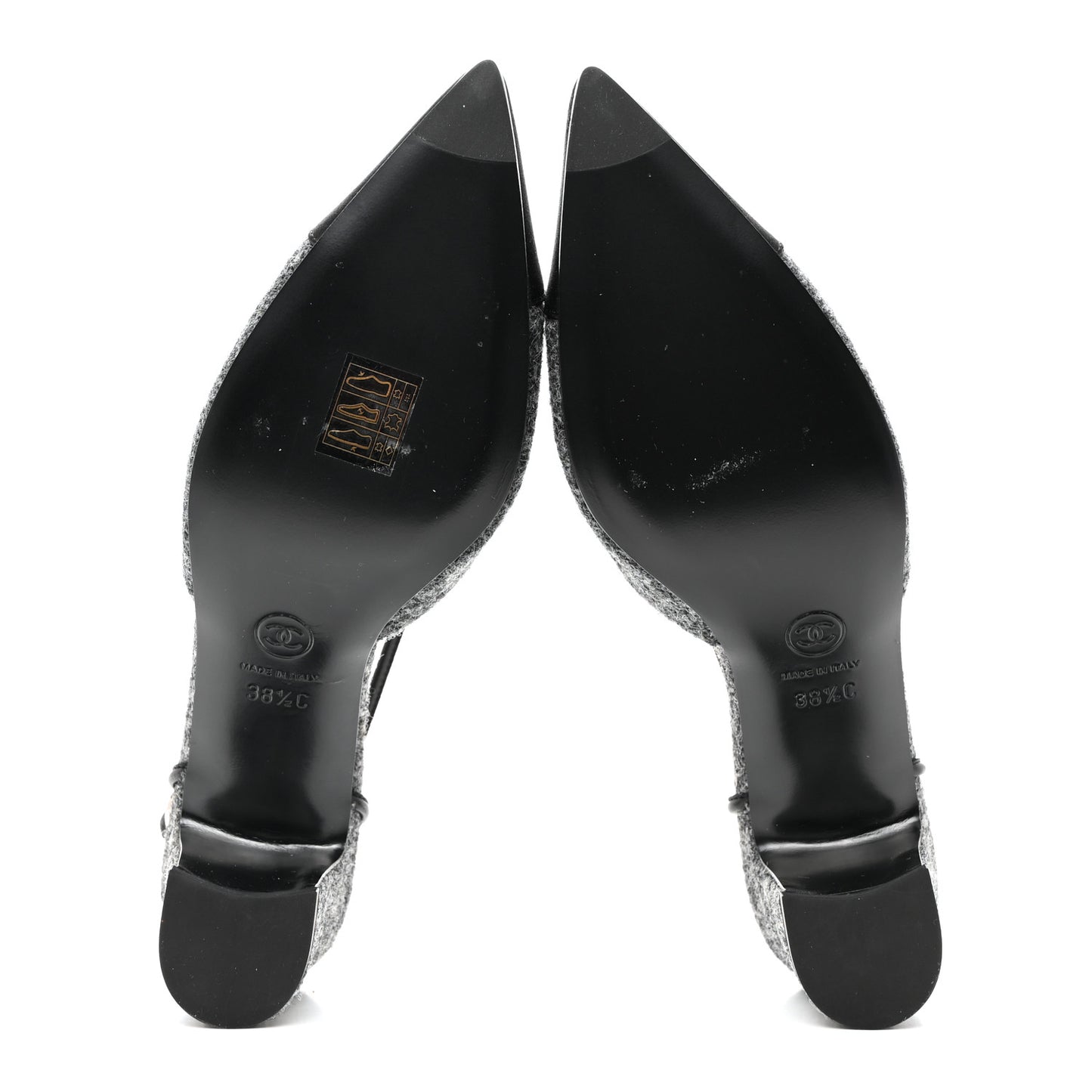 Tweed Satin Slingback Cap Toe Bow Pumps 38.5 Grey Black