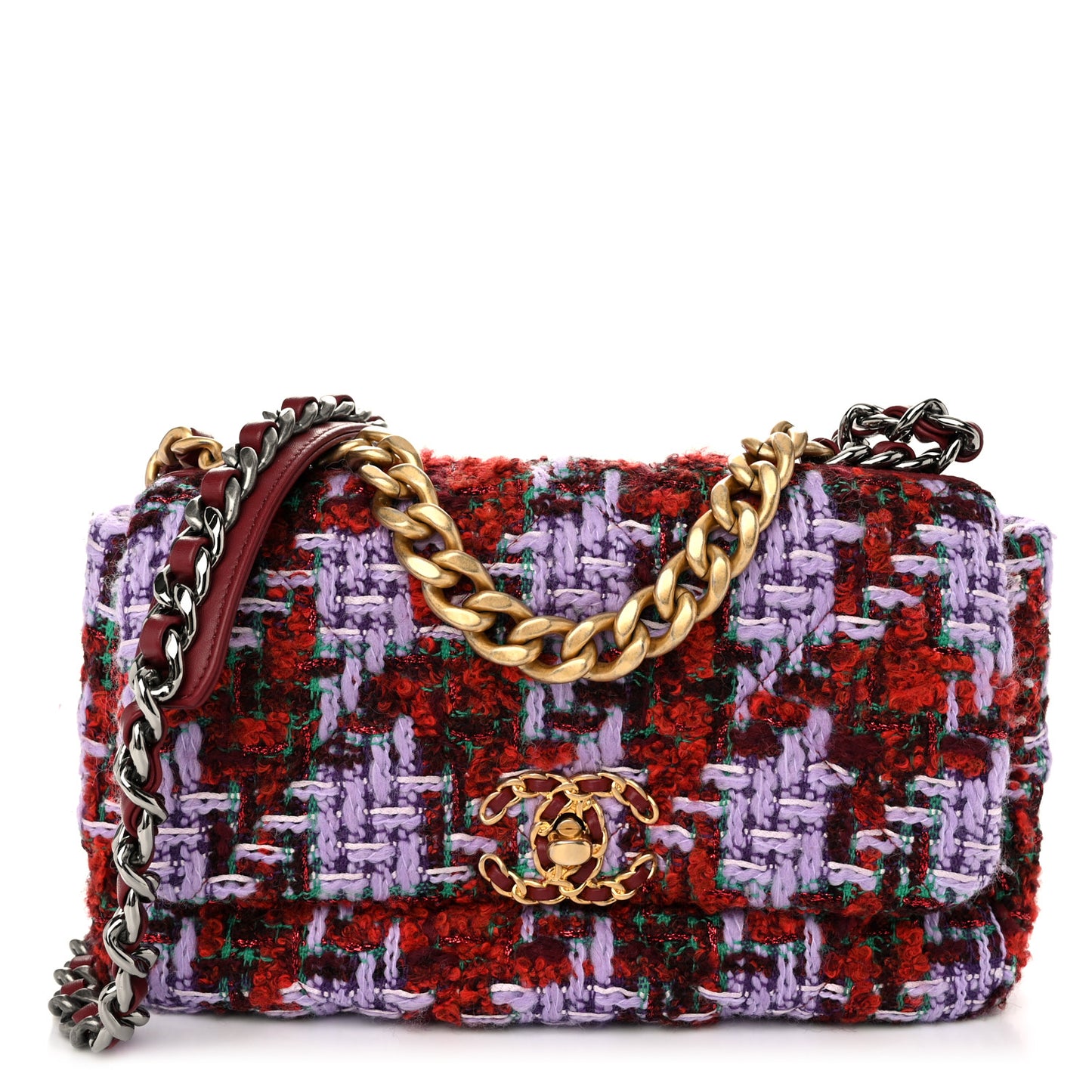 Tweed Quilted Medium Chanel 19 Flap Red Purple Green