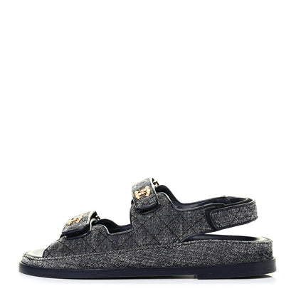 Chanel Velvet Velcro Dad Sandals 39 Grey 1 of 4
