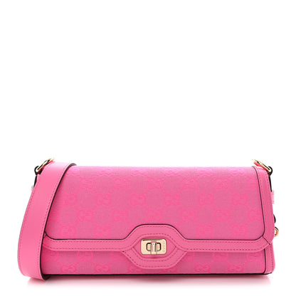 Gucci GG Monogram Textured Dollar Calfskin Small Luce Shoulder Bag Pink 1 of 10
