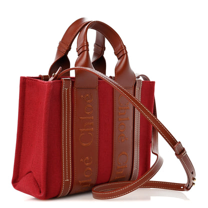 Chloe Cotton Calfskin Small Woody Ribbon Tote With Strap Dark Red 3 of 13