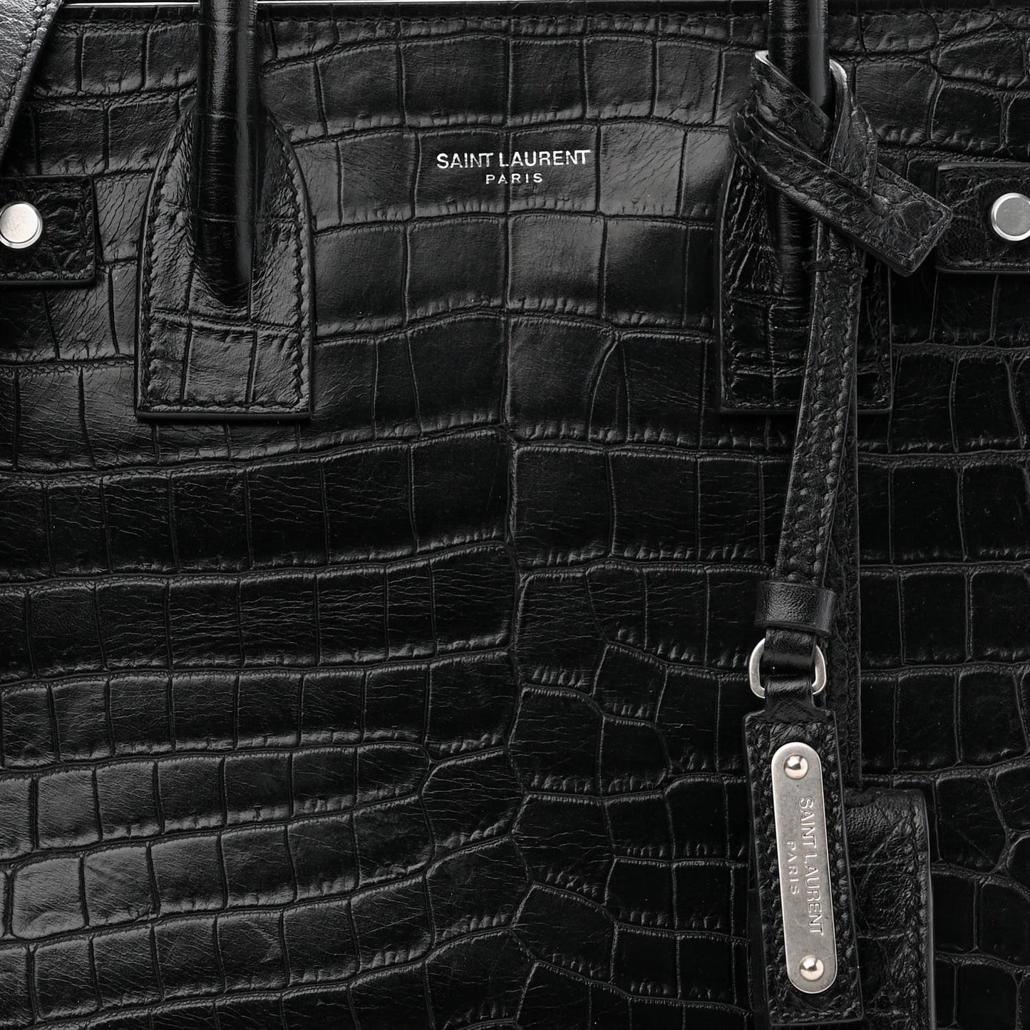 Calfskin Crocodile Embossed Baby Supple Sac De Jour Black