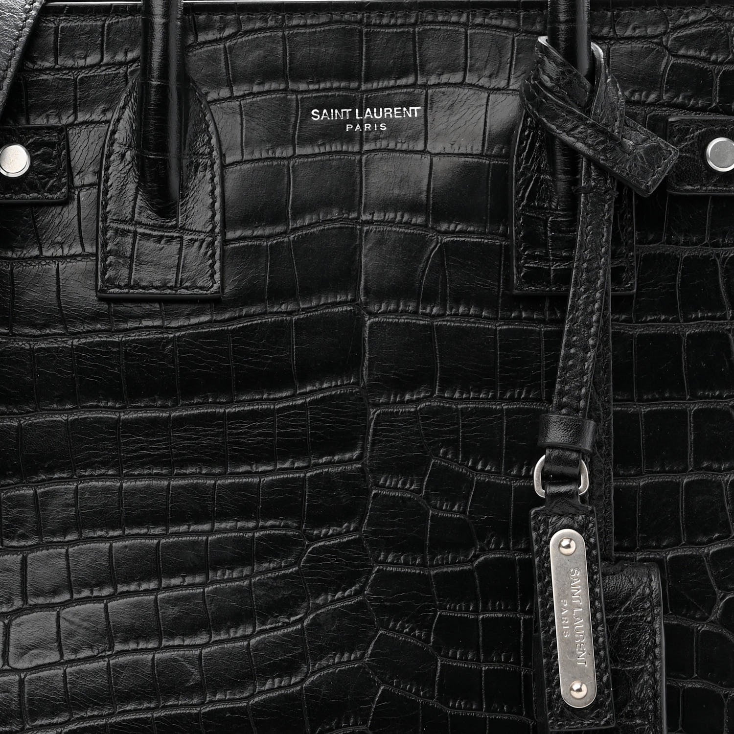 Saint Laurent Calfskin Crocodile Embossed Baby Supple Sac De Jour Black 7 of 10