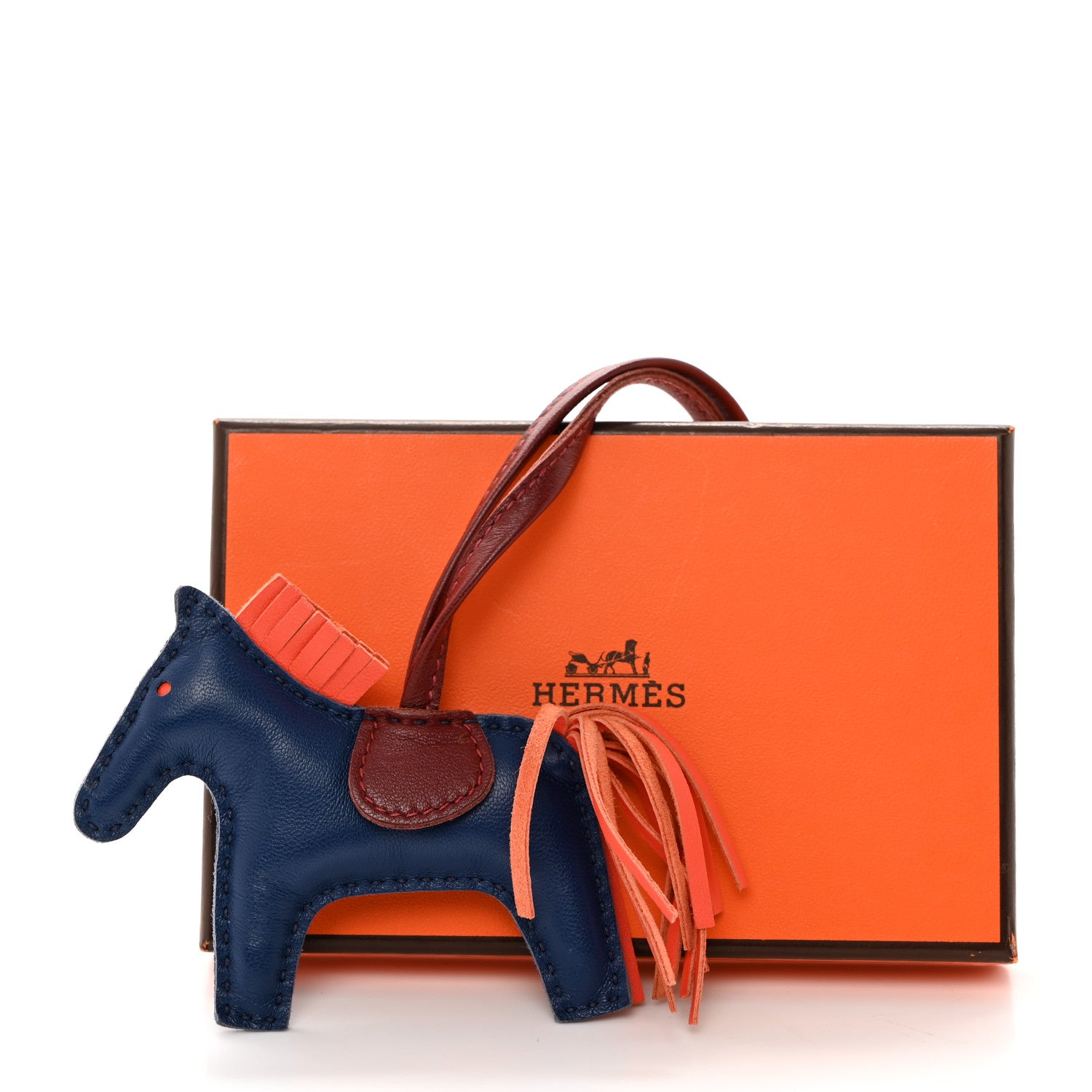 Hermes Milo Lambskin Grigri Rodeo Horse Bag Charm PM Bleu de Malte Rouge H Peony 5 of 5