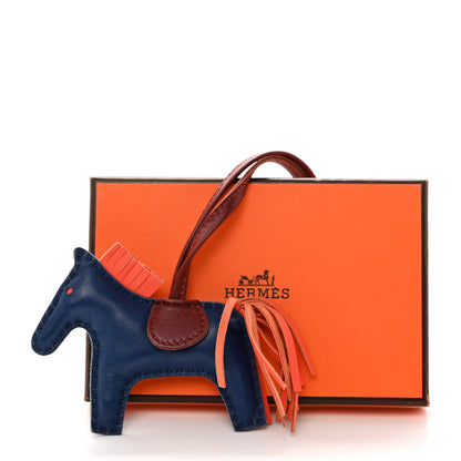 Hermes Milo Lambskin Grigri Rodeo Horse Bag Charm PM Bleu de Malte Rouge H Peony 5 of 5