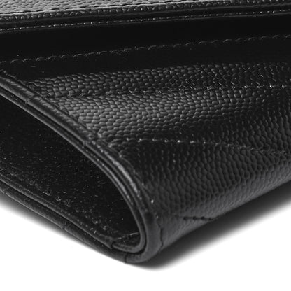 Saint Laurent Grain De Poudre Matelasse Chevron Small Monochrome Monogram Envelope Wallet Black 5 of 9