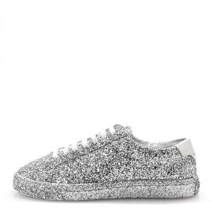 Saint Laurent Calfskin Crystal Glitter Andy Sneakers 37 Silver 1 of 11