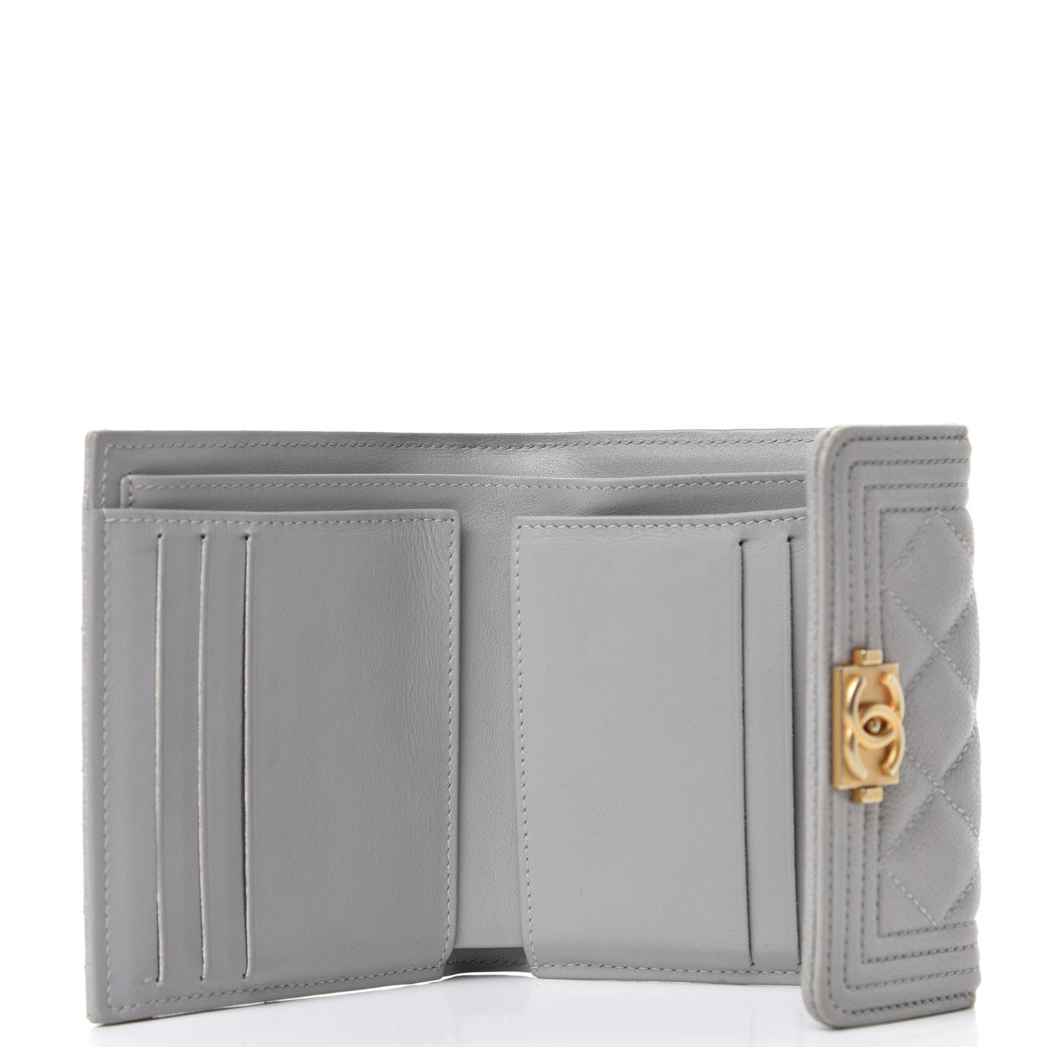Chanel Caviar Quilted Compact Boy Flap Wallet Grey 5 of 9