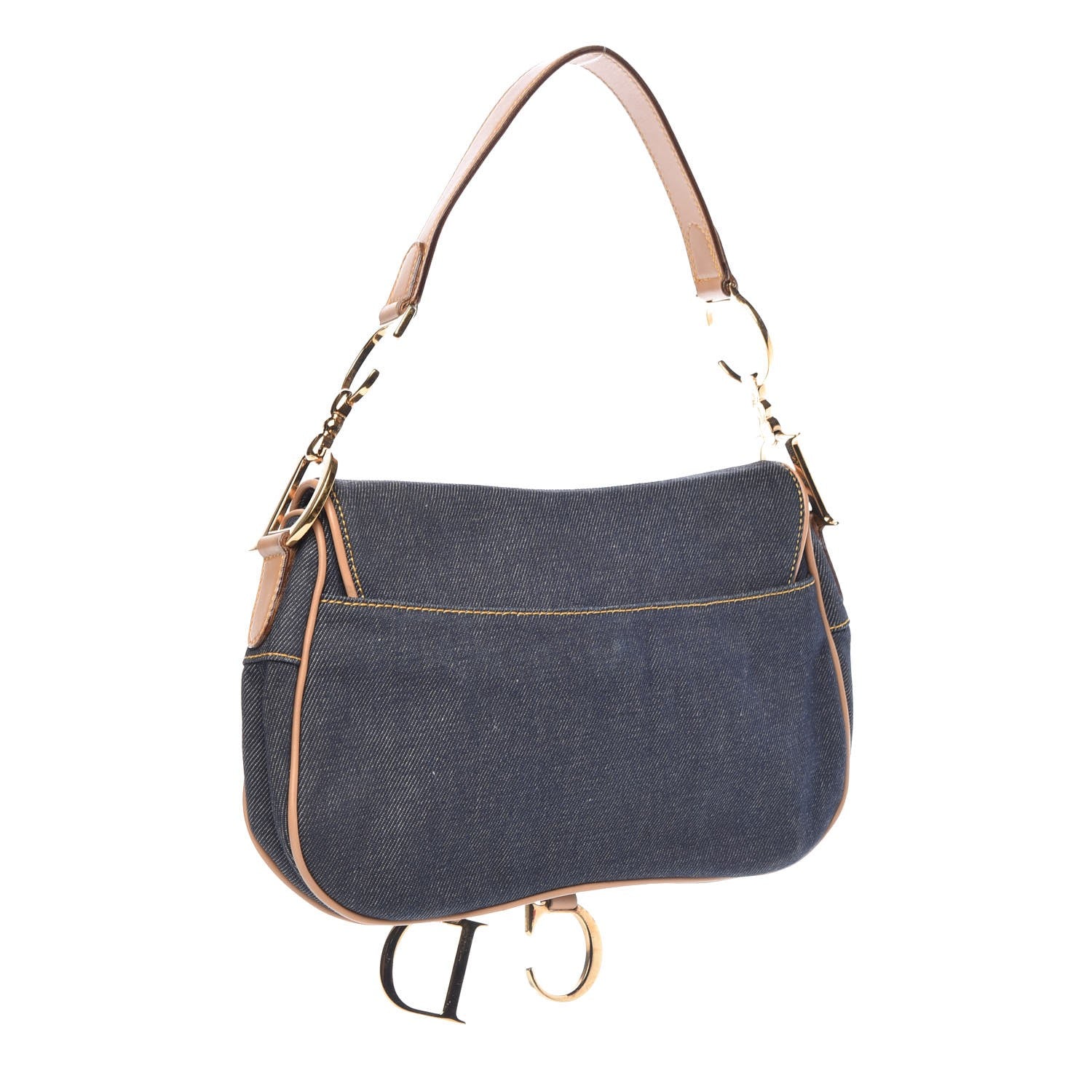 Christian Dior Denim Calfskin Double Saddle Bag Blue 3 of 7