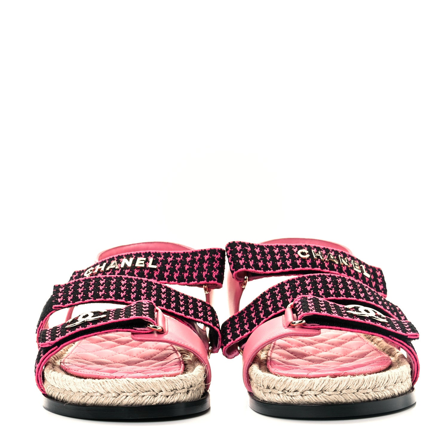 Chanel Stretch Fabric Lambskin CC Flat Sandals 39 Pink Black 2 of 9
