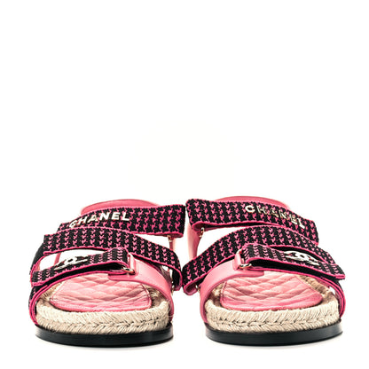 Chanel Stretch Fabric Lambskin CC Flat Sandals 39 Pink Black 2 of 9