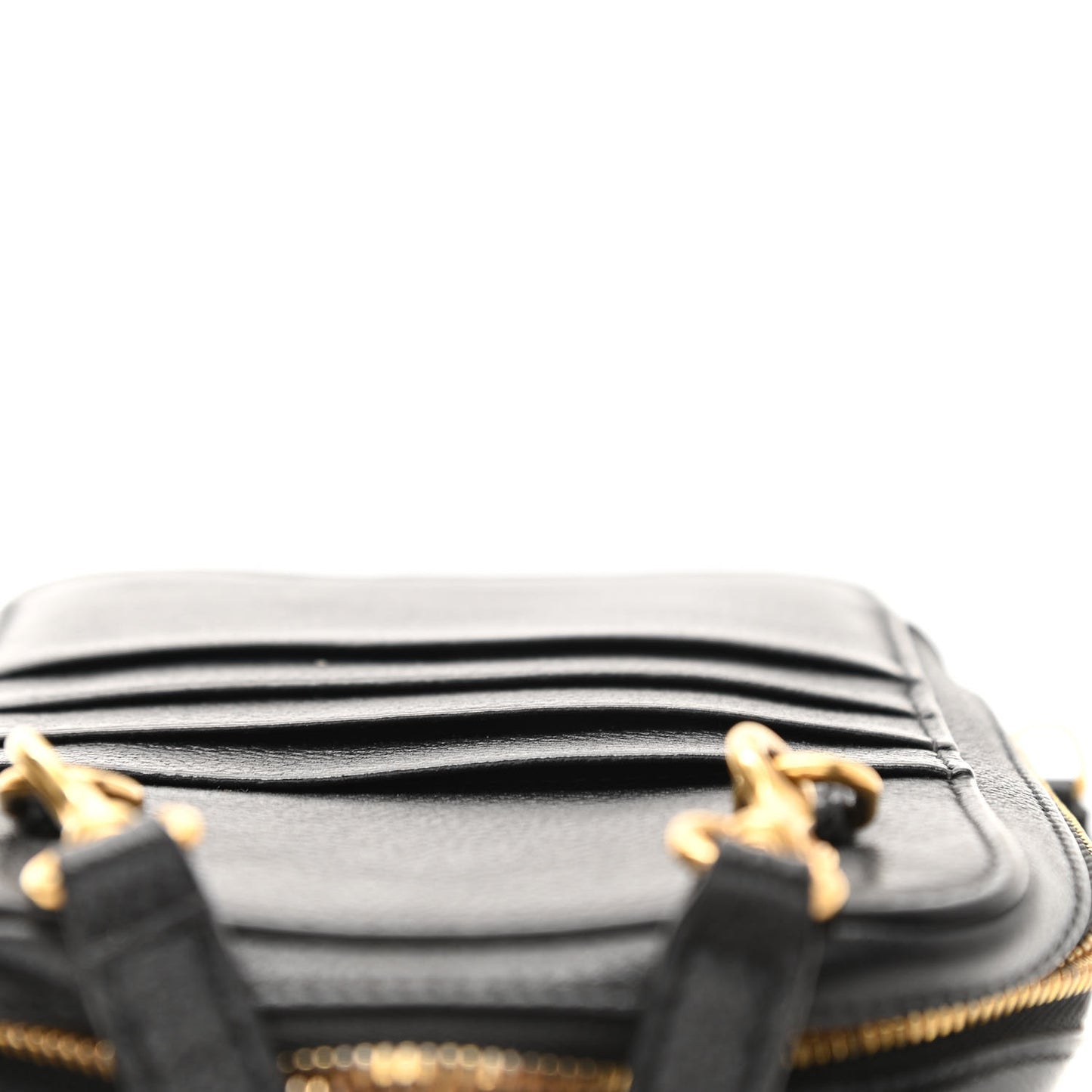 Grained Calfskin Logo Cash Phone Holder Bag Black White