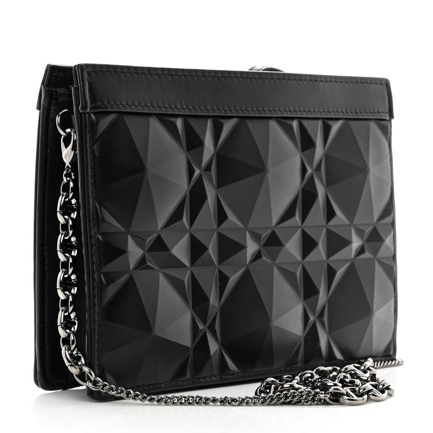 Calfskin Macrocannage Diamond Caro Zipped Pouch With Chain Black