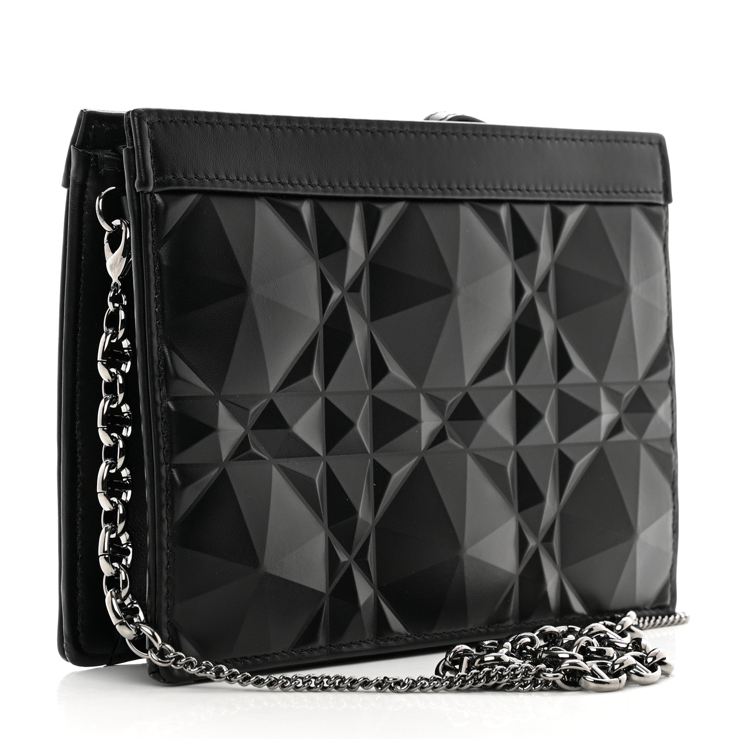 Christian Dior Calfskin Macrocannage Diamond Caro Zipped Pouch With Chain Black 3 of 9