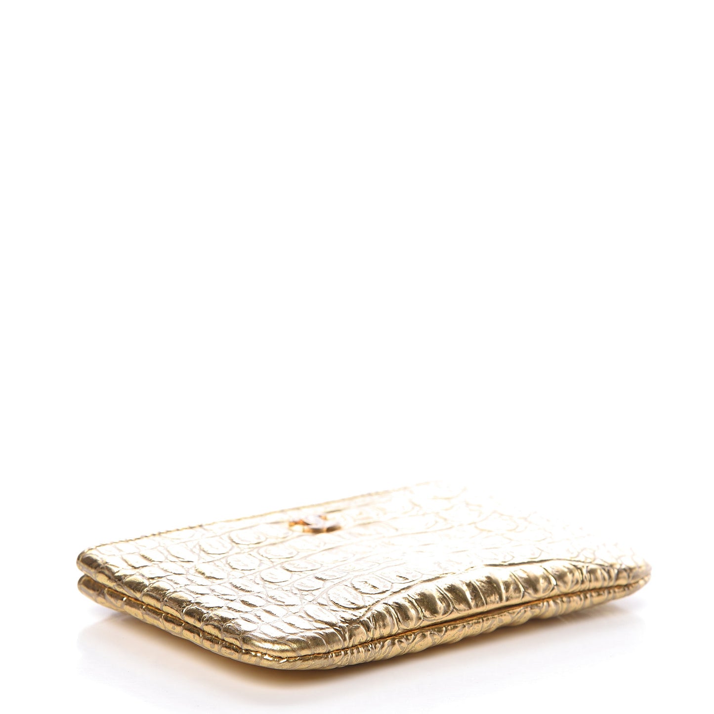 Metallic Calfskin Crocodile Embossed Cocodile Small Cosmetic Case Gold