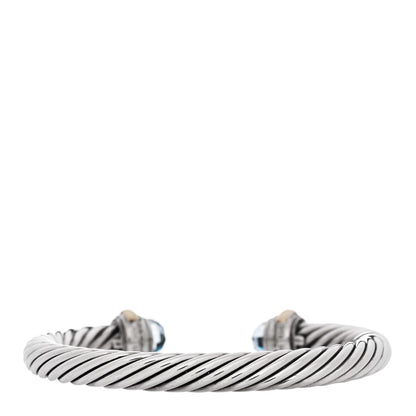 David Yurman Sterling Silver 14K Yellow Gold Blue Topaz 7mm Cable Classics Bracelet 2 of 3