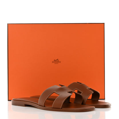 Hermes Box Calfskin Oran Sandals 37.5 Gold 9 of 9