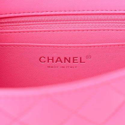 Chanel Lambskin Quilted Mini Rectangular Flap Neon Pink 5 of 11