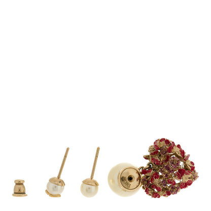 Christian Dior Pearl Crystal Le Coeurs des Papillons Tribal Earrings Gold Red White 3 of 5