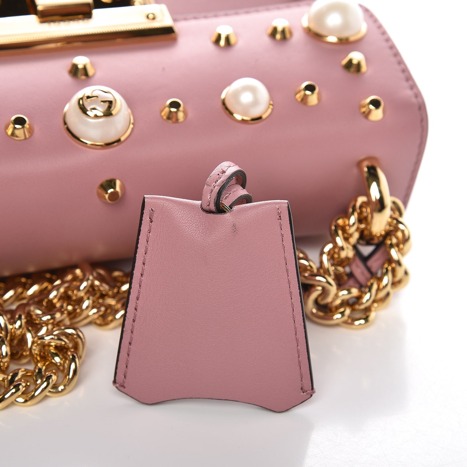 Gucci Calfskin Studded Small Padlock Shoulder Bag Carmine Rose 11 of 11