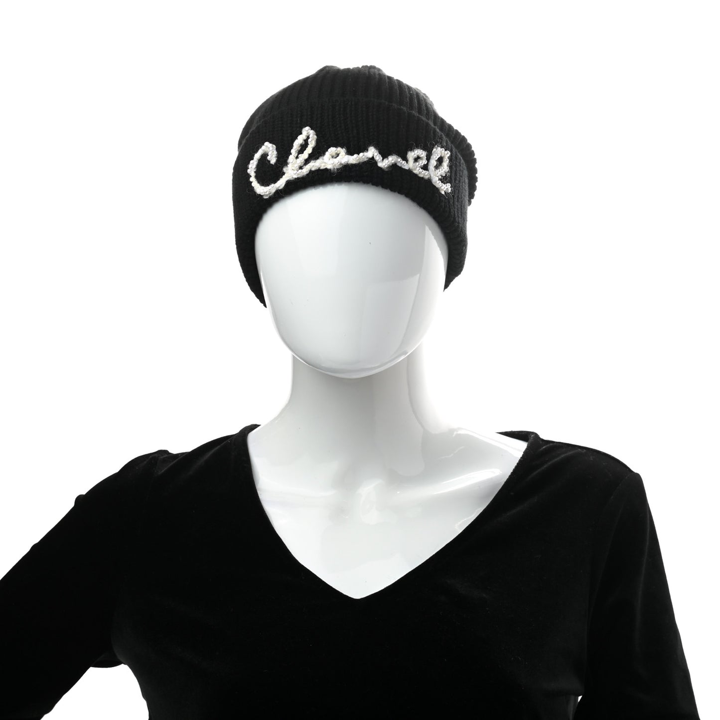 Cashmere Logo Beanie Hat Black White