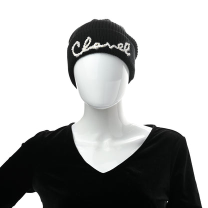 Chanel Cashmere Logo Beanie Hat Black White 2 of 5