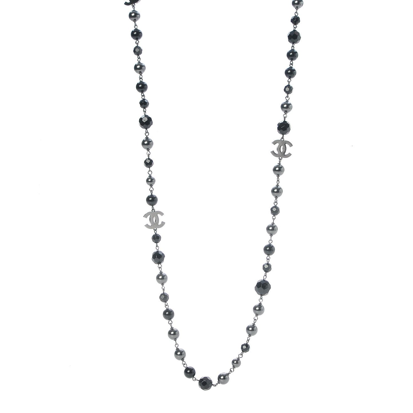 Ruthenium Beaded CC Long Necklace Black