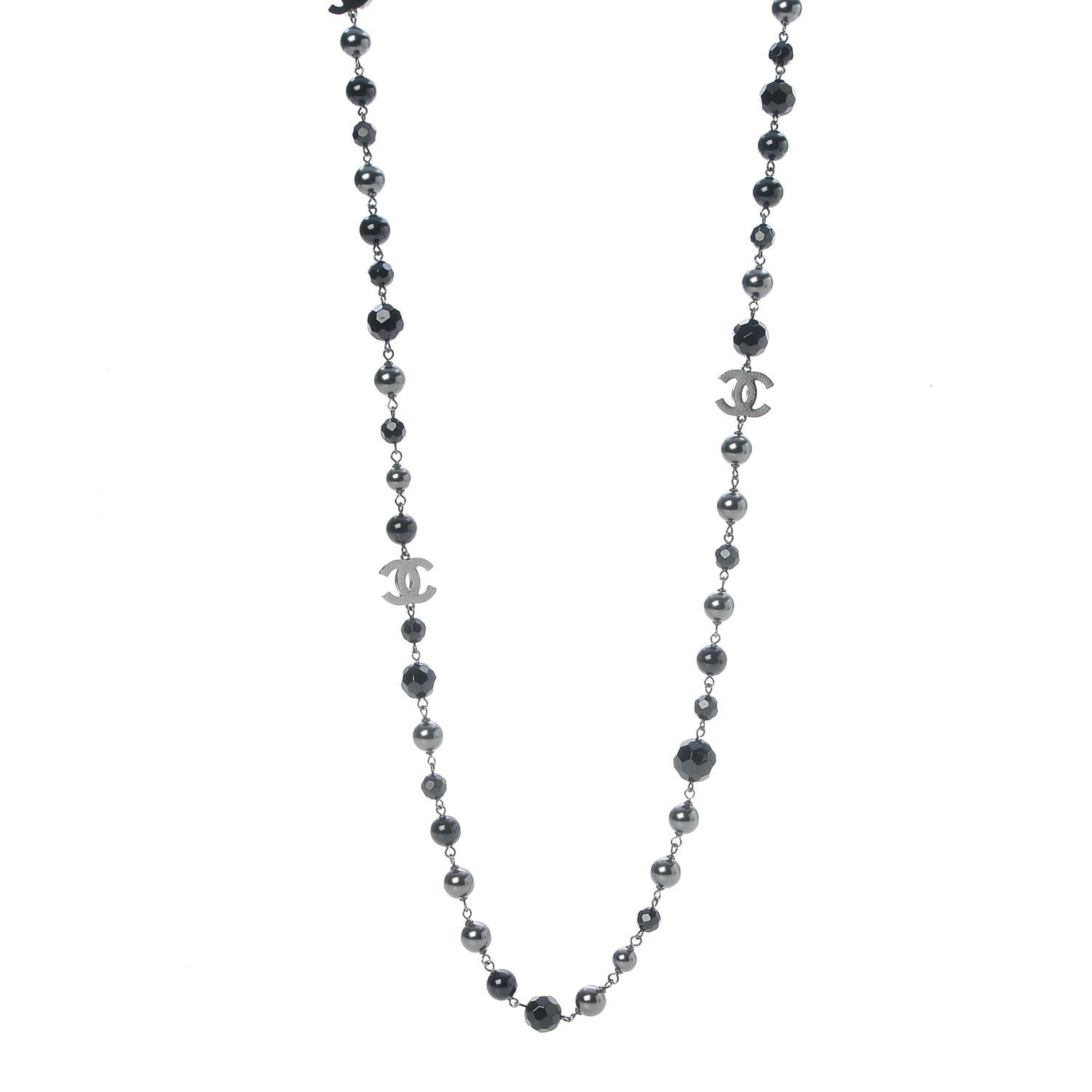 Chanel Ruthenium Beaded CC Long Necklace Black 1 of 4
