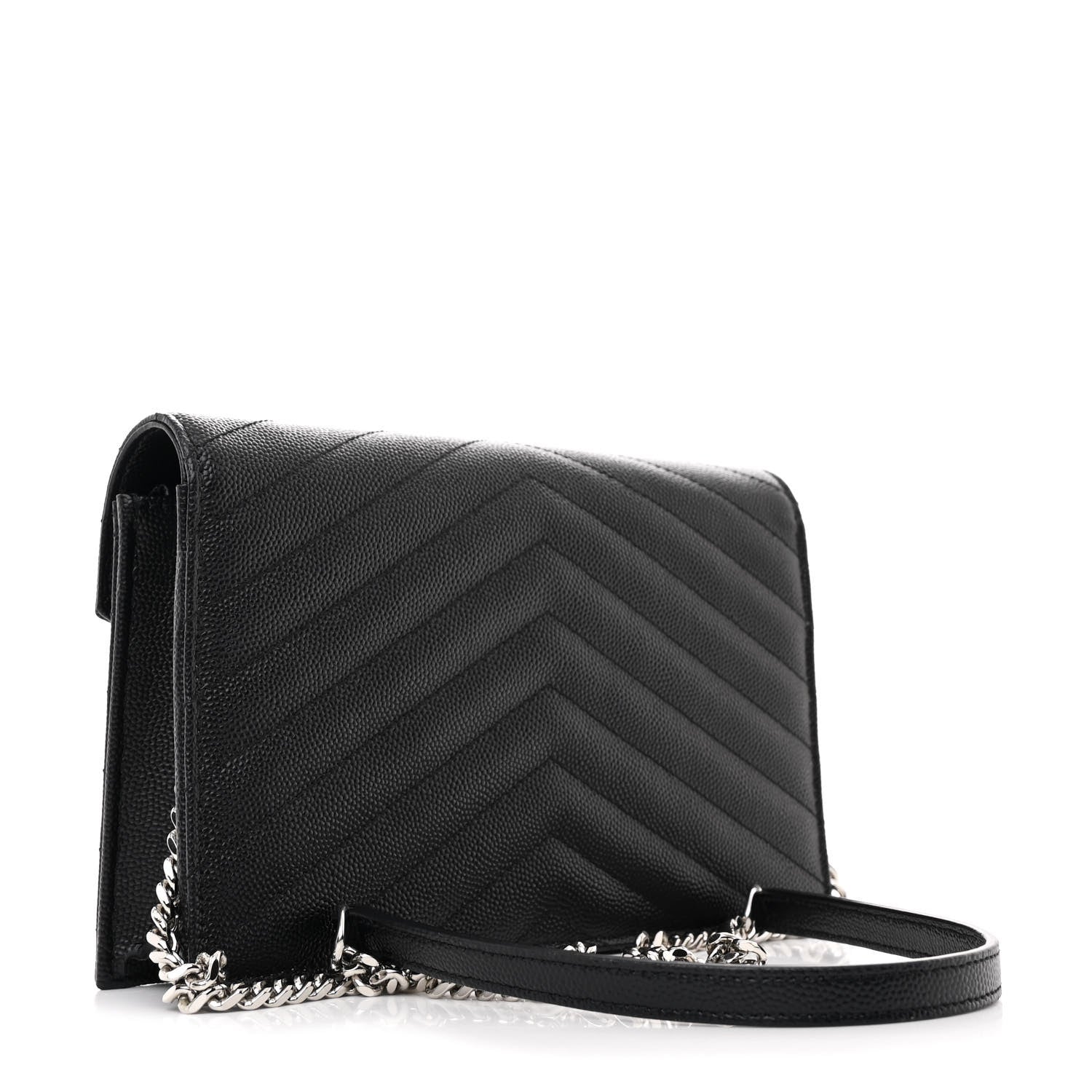 Saint Laurent Grain De Poudre Matelasse Chevron Monogram Envelope Chain Wallet Black 3 of 12