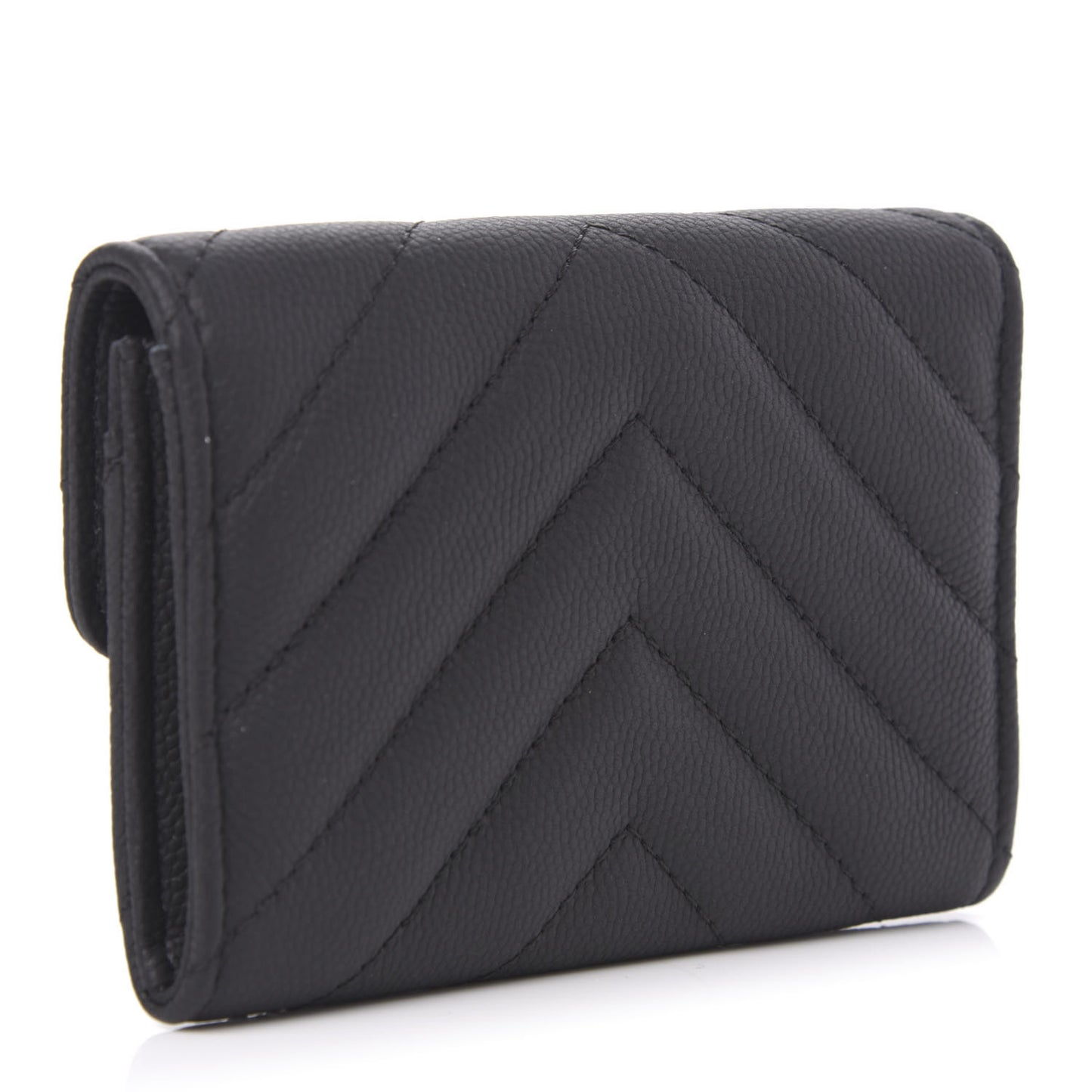 Matte Caviar Chevron Quilted Flap Card Holder Black