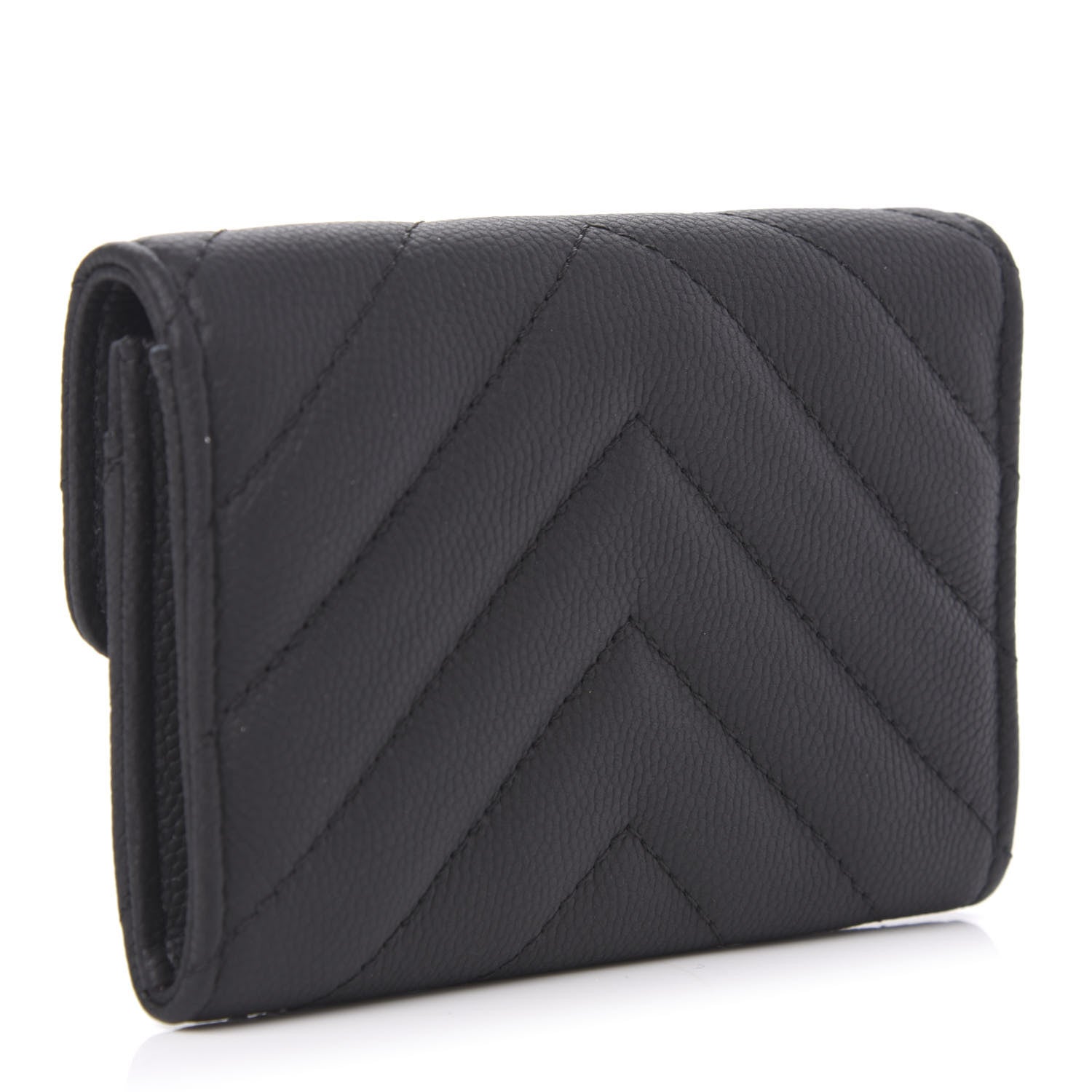 Chanel Matte Caviar Chevron Quilted Flap Card Holder Black 3 of 12