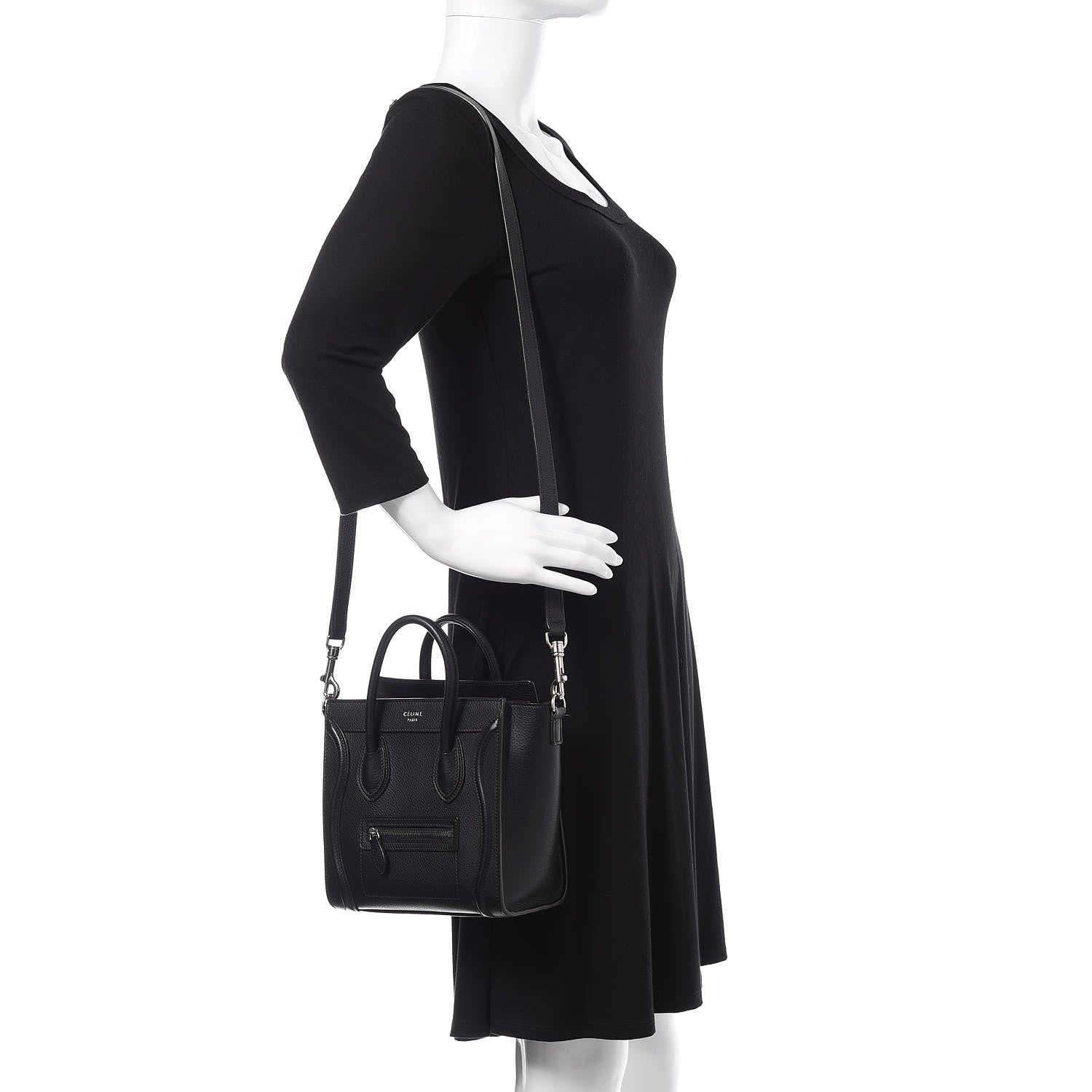 Celine Drummed Calfskin Nano Luggage Black 2 of 9