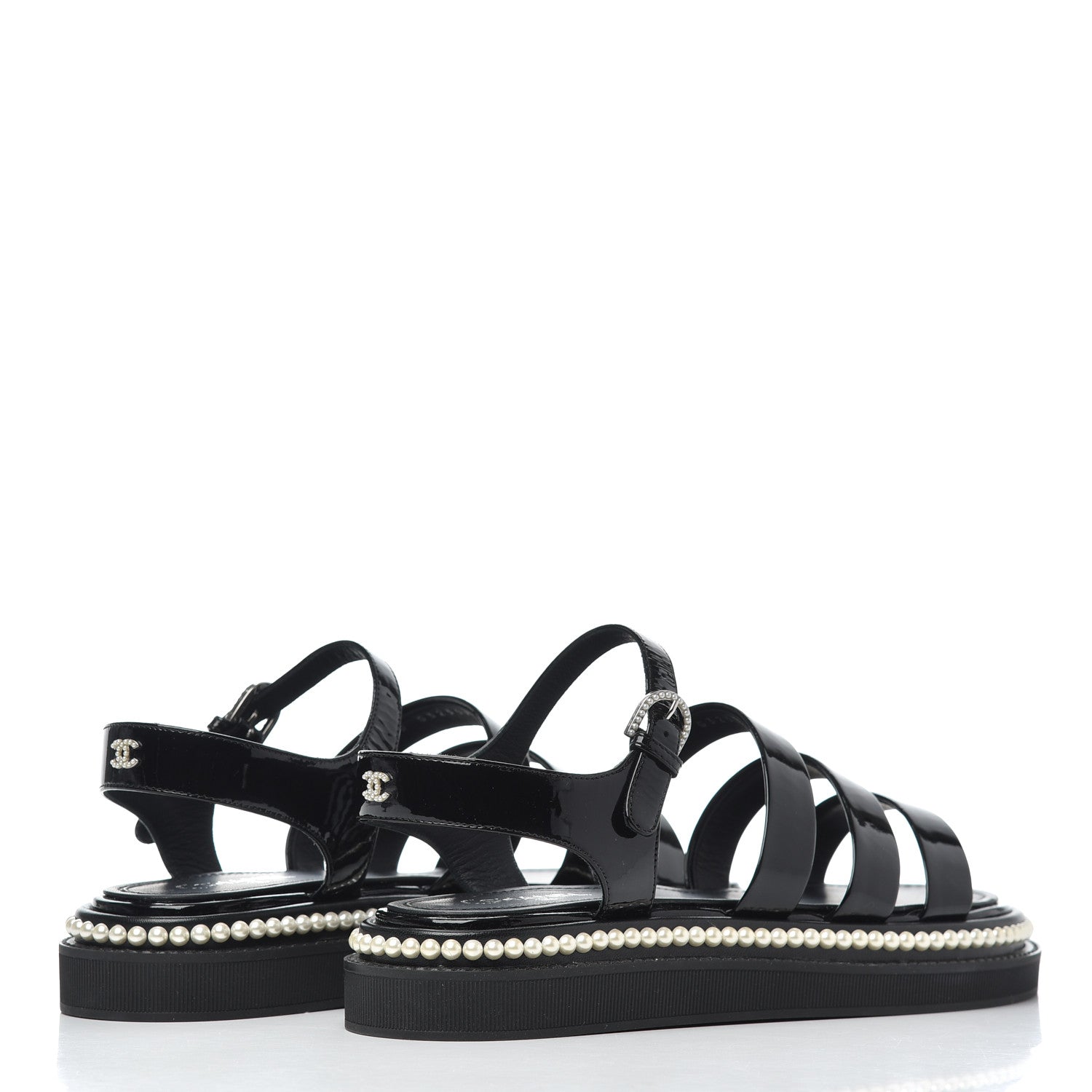 Chanel Patent Calfskin Pearl Platform Sandal 39 Black 4 of 9