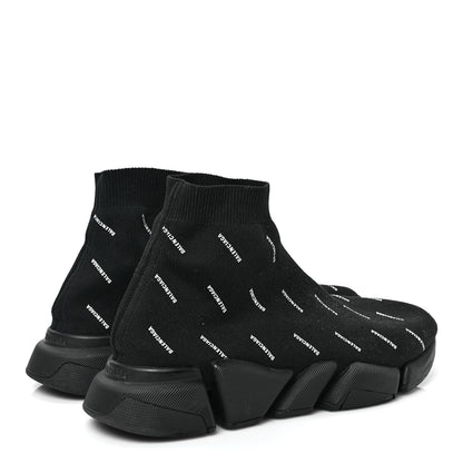 Balenciaga Neoprene Knit Allover Logo Bi-Color Sole Mens Speed Sneakers 43 Black White 4 of 7