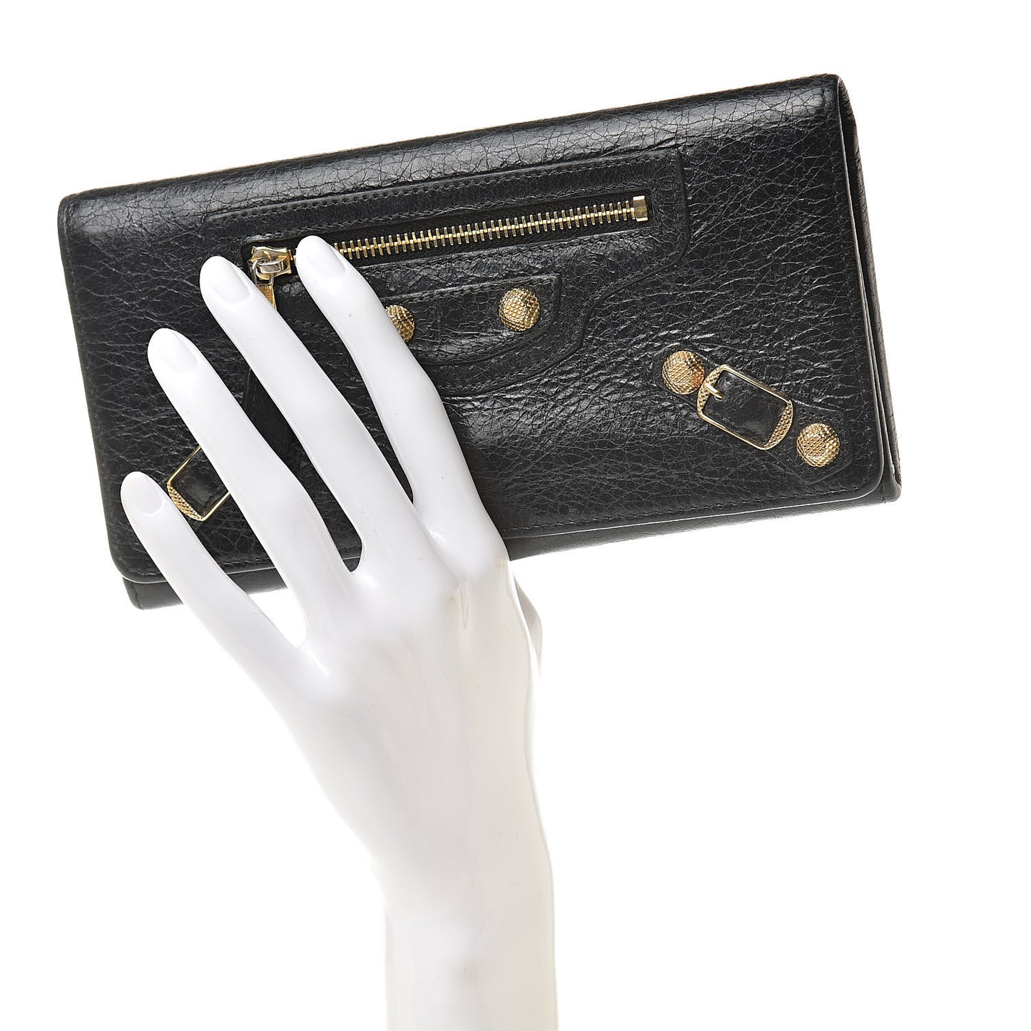 Agneau Giant 12 Gold Hardware Money Wallet Black