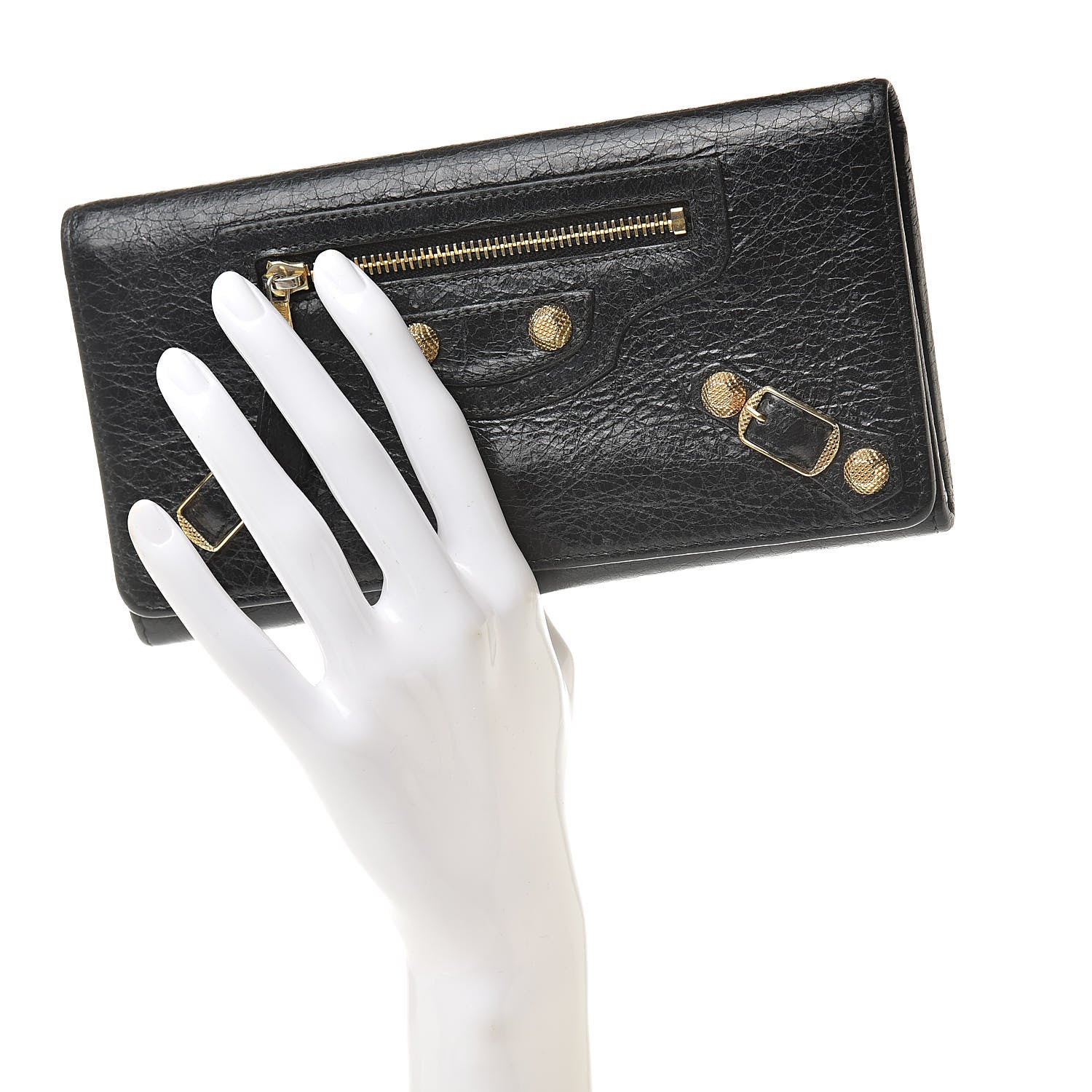 Balenciaga Agneau Giant 12 Gold Hardware Money Wallet Black 2 of 11