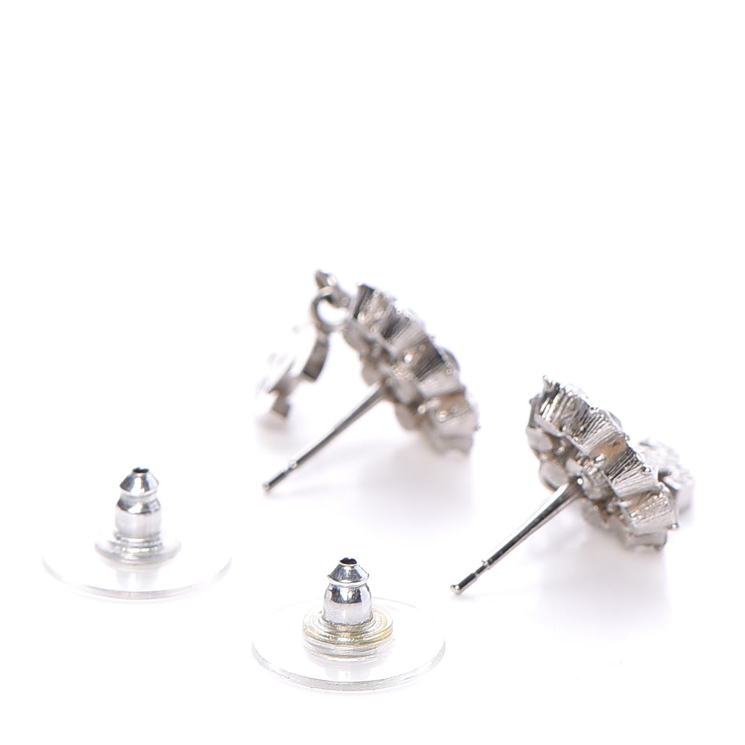 Chanel Crystal CC Camellia Drop Earrings Silver 3 of 5