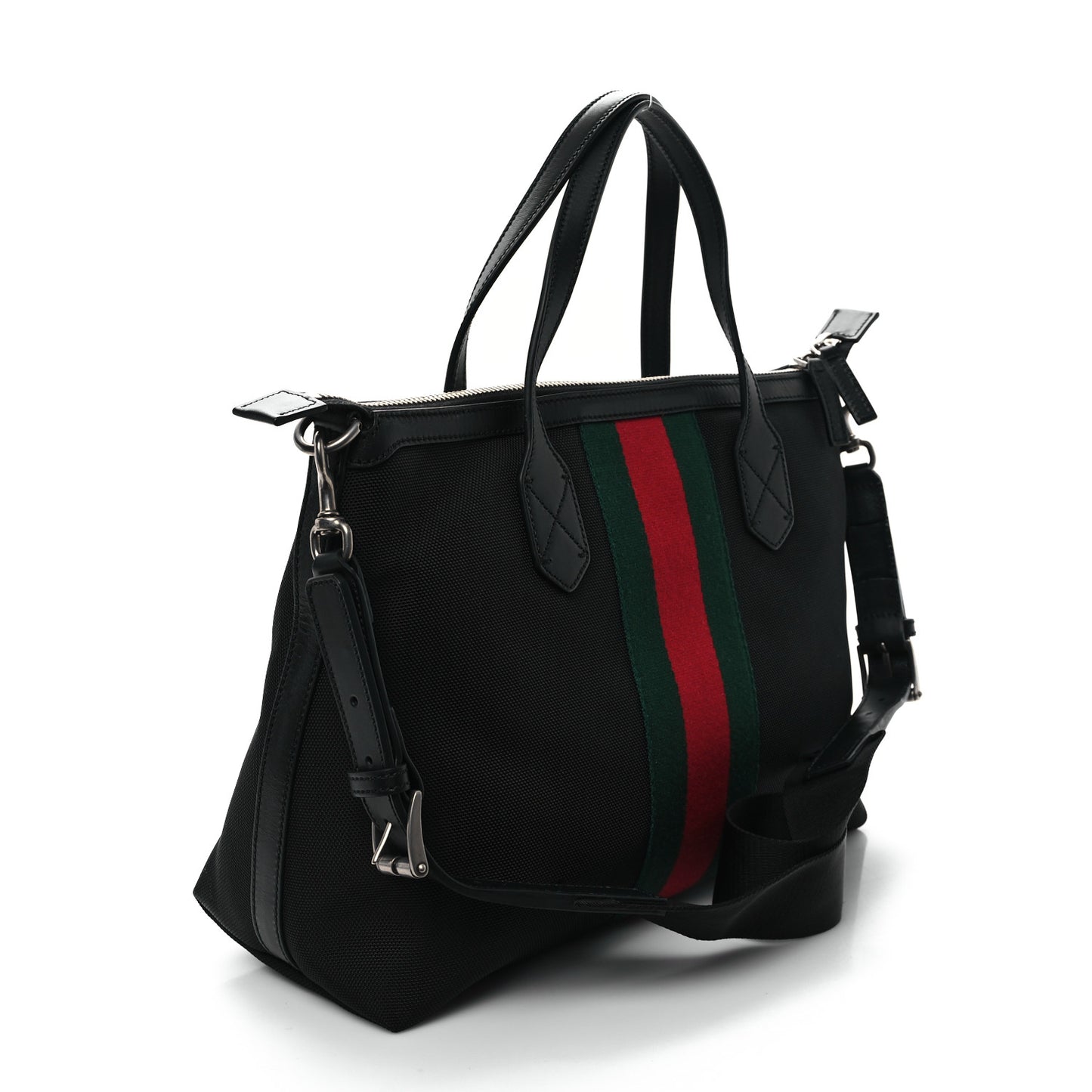 Techno Canvas Web Top Handle Shoulder Bag Black