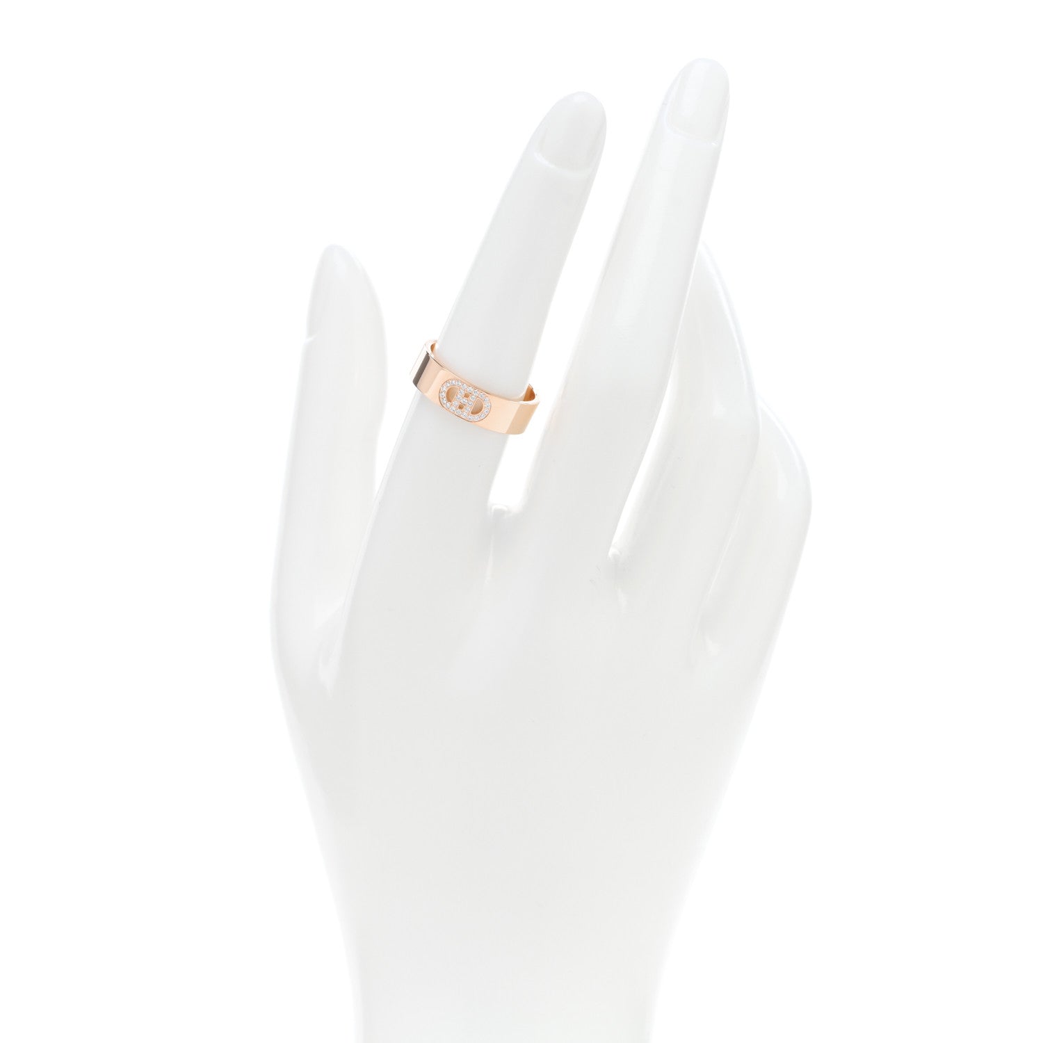 Hermes 18K Rose Gold Diamond PM H D'Ancre Ring 55 7.25 2 of 5
