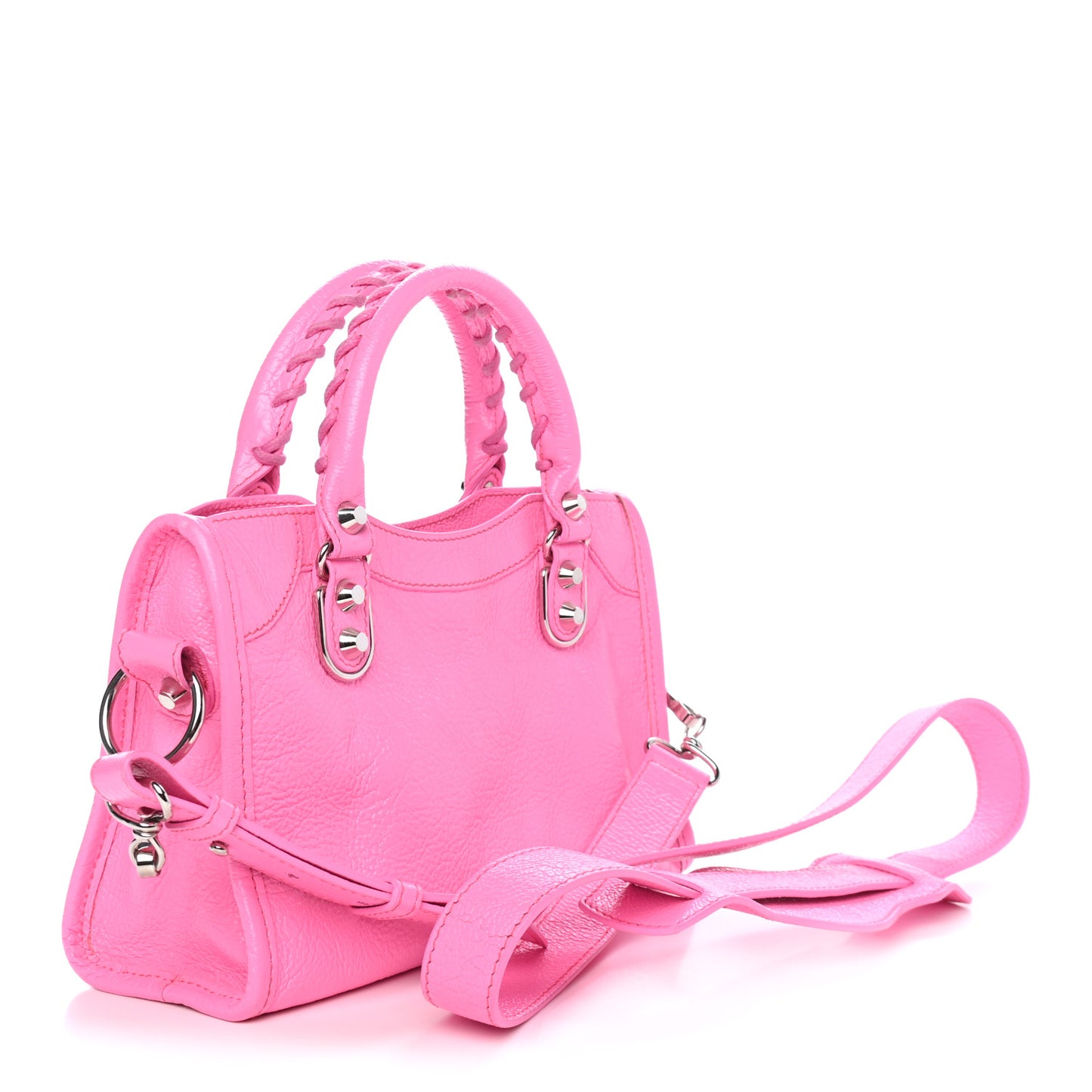 Shiny Goatskin Silver Metallic Edge Hardware Mini City Acid Pink