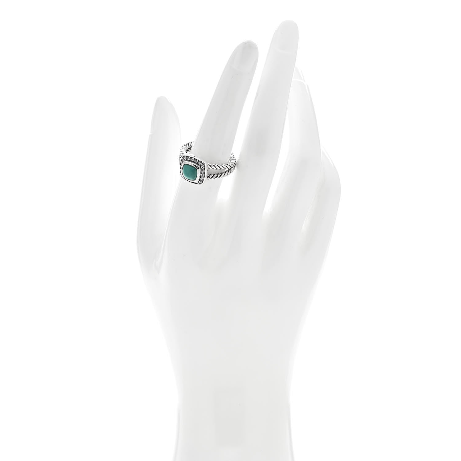 David Yurman Sterling Silver Diamond Turquoise 7mm Petite Albion Ring 55 7.25 2 of 5