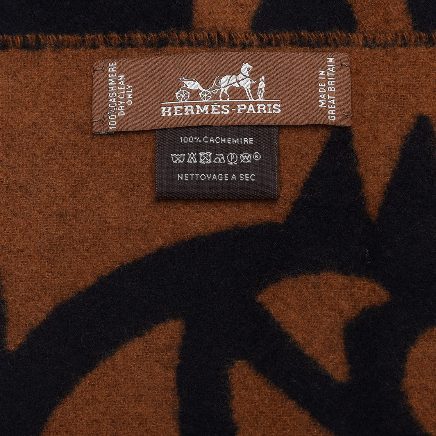 Hermes Cashmere Boucles et Camails Muffler Marine Caramel 4 of 4