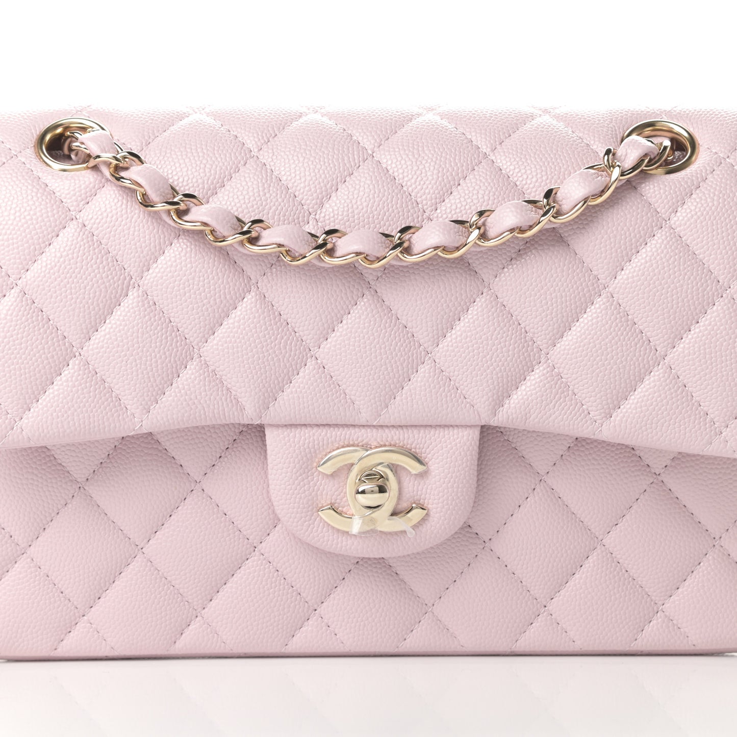 Caviar Quilted Small Double Flap Light Pink